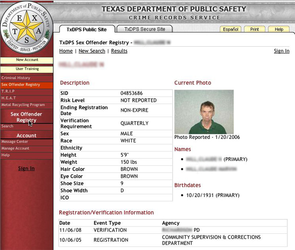 SEX OFFENDER SITE OF THE STATE OF TEXAS